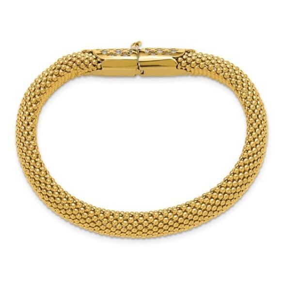 14K Two-tone Polished and Diamond-Cut Popcorn Mesh Bracelet, By Leslies Jewelry. - Picture 5 of 6